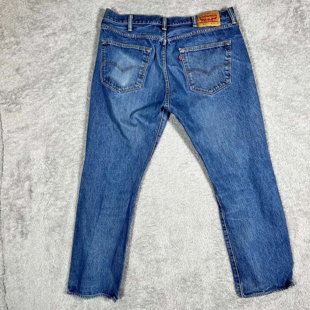 Levis 501 Original Fit Jeans Mens 38x30 Blue Denim Straight Leg Button Fly